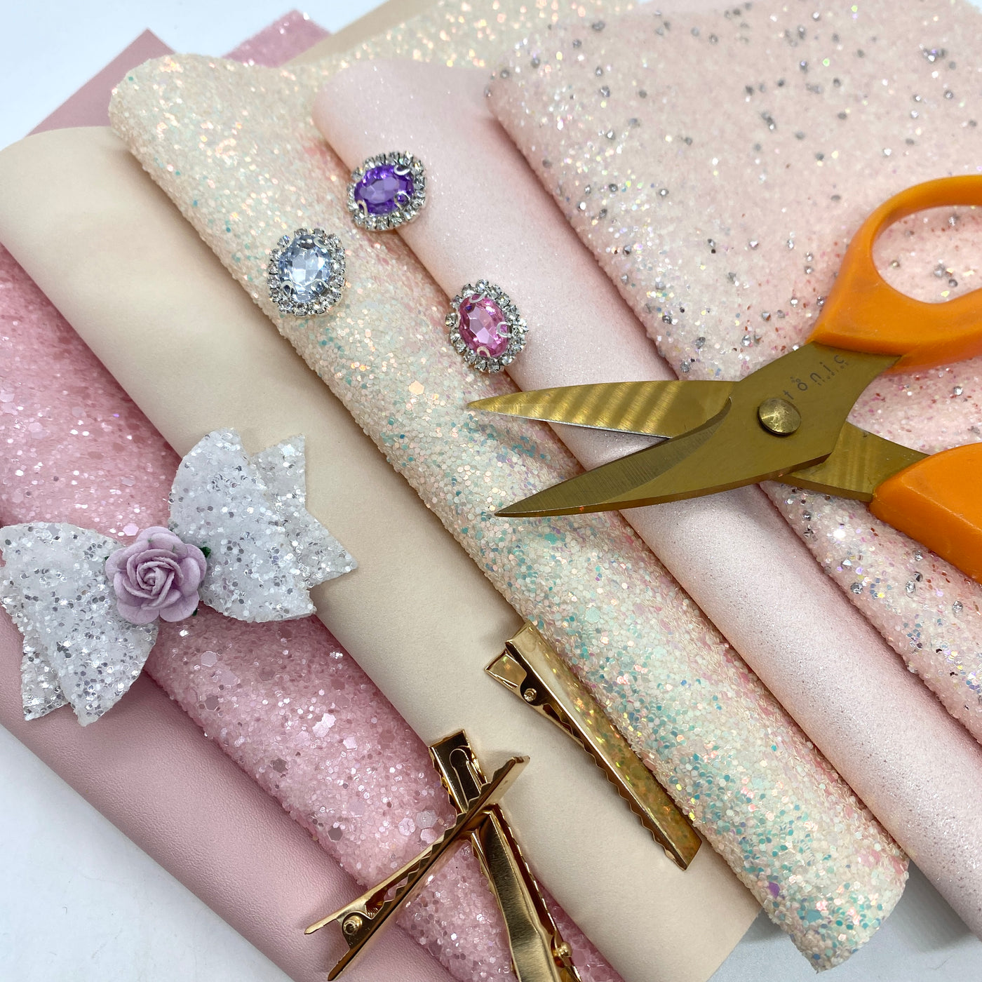 Chunky glitter fabric hair bow making supplies